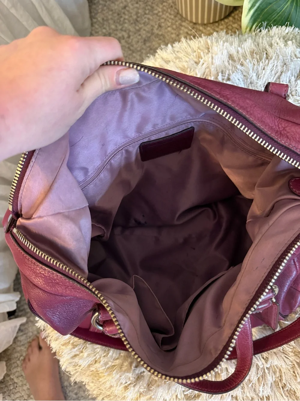 Coach Leather Shoulder Tote Bag in Burgundy - Dual Strap - Used